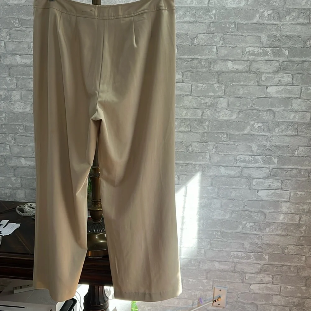 A Line Stretch Tan Flat Front Trousers Pants Seaming Pockets sz. 16W $179 retail - Picture 2 of 10